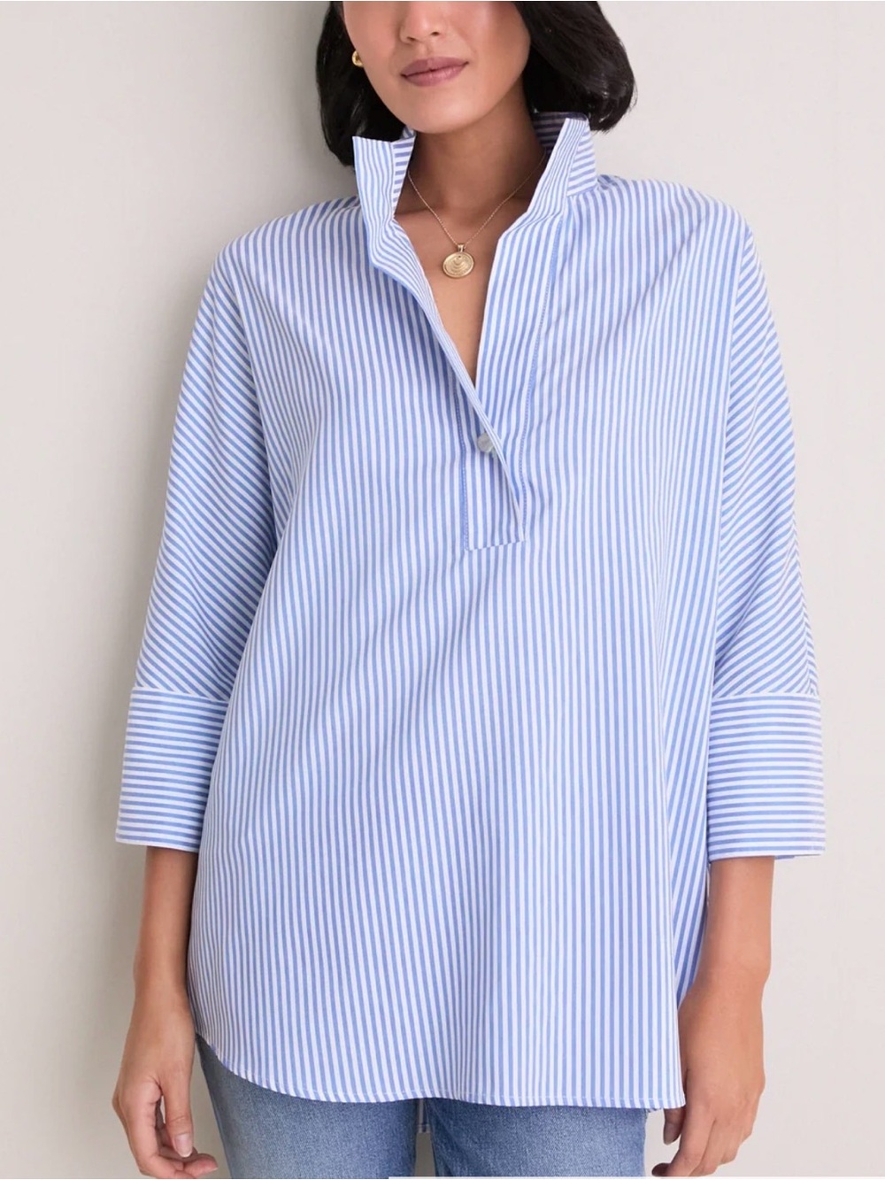 Tuckernut Blue Stripe Willow V-Neck Collar Pullover Blouse in Size XS